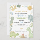 Boho三レックス恐竜の誕生日パーティーへの招待 招待状 (正面)