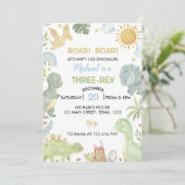 Boho三レックス恐竜の誕生日パーティーへの招待 招待状 (スタンド正面)