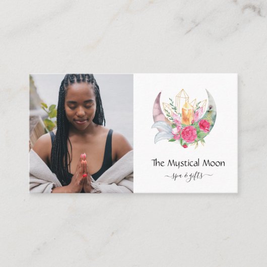 Boho三日月の結晶の羽花の写真 名刺 (正面)