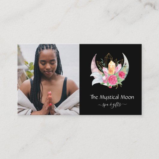 Boho三日月の結晶の羽花の写真 名刺 (正面)