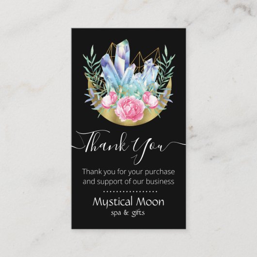 Boho三日月の結晶クラスターピンクのバラ 名刺 (正面)