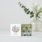 Boho三日月の結晶ピンクのバラの写真 名刺 (スタンド正面)