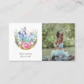 Boho三日月の結晶ピンクのバラの写真 名刺 (正面)