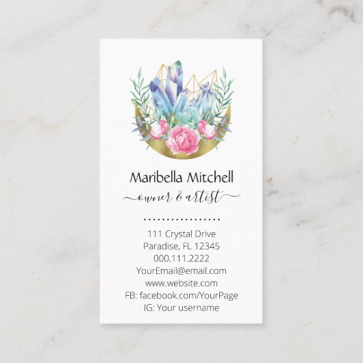 Boho三日月クリスタルクラスタピンクローゼシック 名刺 (裏面)