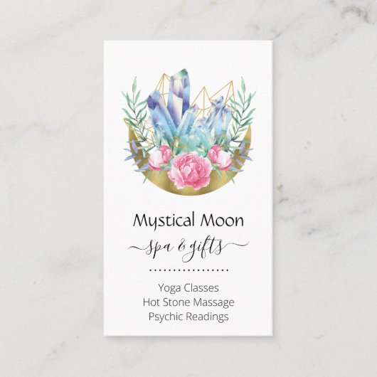 Boho三日月クリスタルクラスタピンクローゼシック 名刺 (正面)