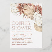 Boho乾燥したパーム葉とランのカップルがシャワー 箔招待状 (正面)