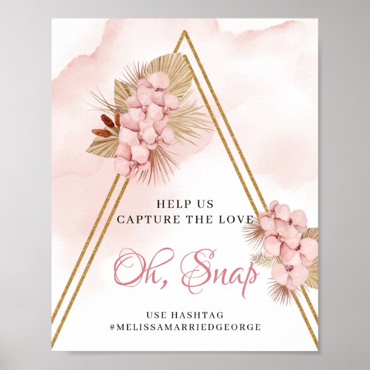 Boho乾燥パーム葉赤面花Oh Snap Sign ポスター (正面)