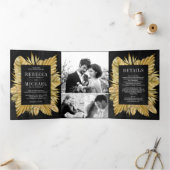 Boho乾燥素朴パーム写真コラージブラック結婚ズ 三つ折り招待状 (内部)