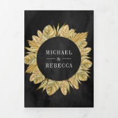 Boho乾燥素朴パーム写真コラージブラック結婚ズ 三つ折り招待状 (カバー)