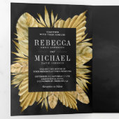 Boho乾燥素朴パーム写真コラージブラック結婚ズ 三つ折り招待状 (内部最初)