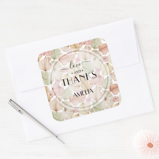 Boho乾葉杯と花結婚の スクエアシール (封筒)