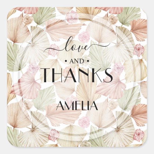 Boho乾葉杯と花結婚の スクエアシール (正面)