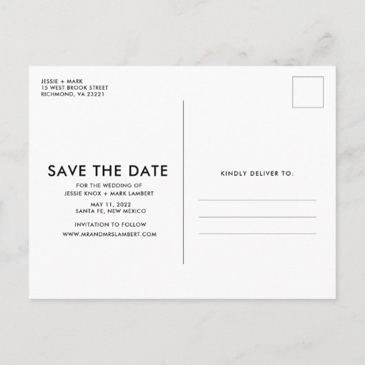 Boho写真おもしろい結婚式の日付を保存 案内ポストカード (裏面)