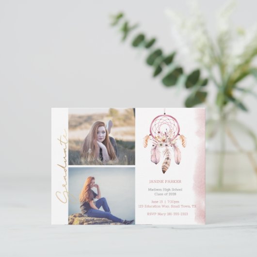 Boho写真を追加する卒業 ポストカード (スタンド正面)