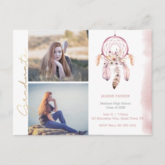 Boho写真を追加する卒業 ポストカード (正面)