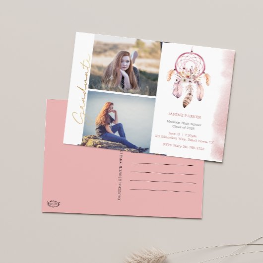 Boho写真を追加する卒業 ポストカード