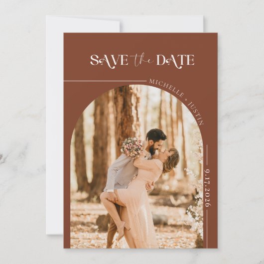 Boho写真 |日付モダンの保存 招待状 (正面)