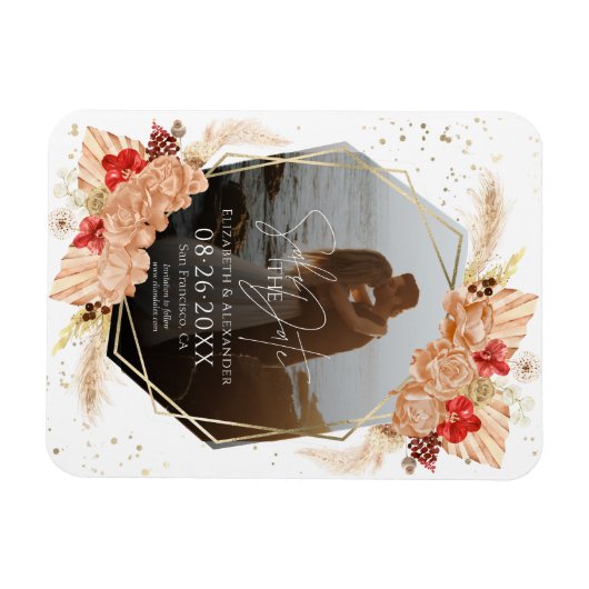 Boho写真 | Terracotta結婚式の日付を保存 マグネット (横)