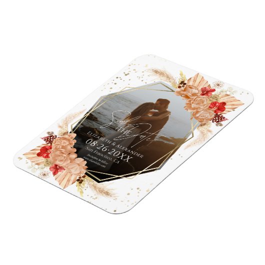 Boho写真 | Terracotta結婚式の日付を保存 マグネット (左側)