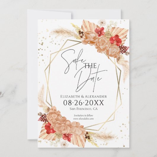 Boho写真 | Terracotta結婚式の日付を保存 招待状 (正面)