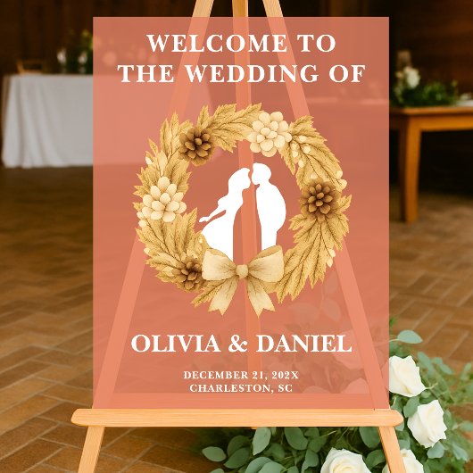 Boho冬のウェディングウェルカムフロステッド アクリルサイン