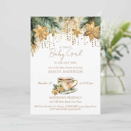Boho冬のベビーシャワー茶パーティーテンプレート 招待状 (スタンド正面)