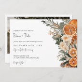 Boho冬の結婚式QrコードRSVP水平 招待状 (正面/裏面)