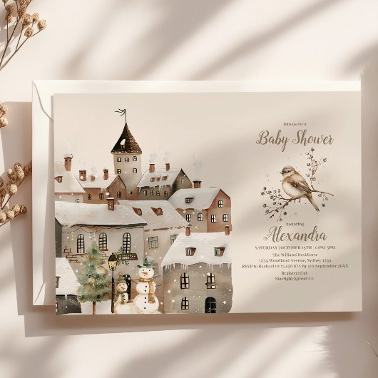 Boho冬クリスマスベビーシャワー 招待状