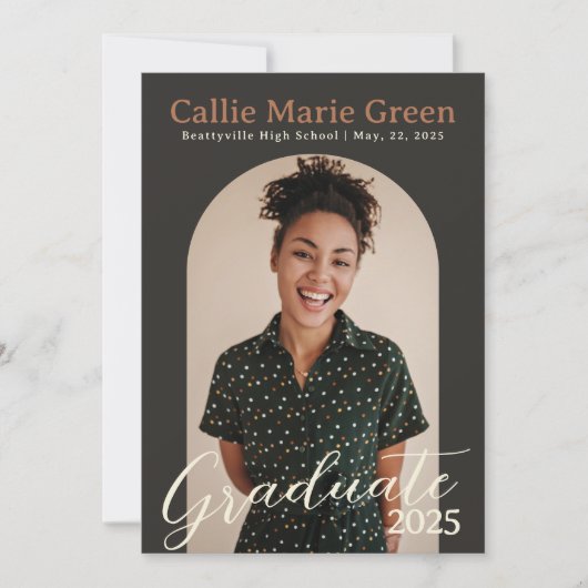 Boho卒業写真モダン発表カード 案内状 (正面)