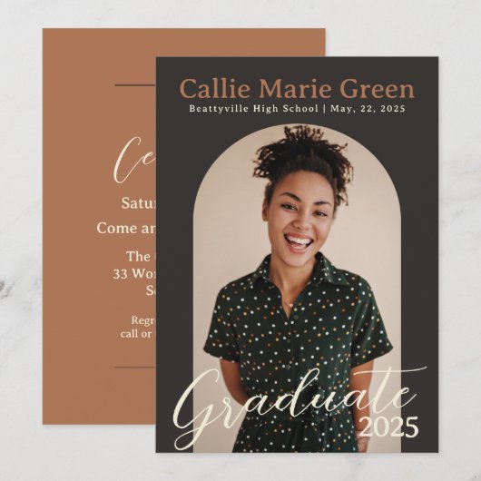 Boho卒業写真モダン発表カード 案内状 (正面/裏面)