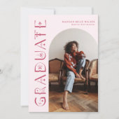 Boho卒業式ピンク卒業のお知らせ サンキューカード (正面)