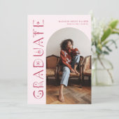 Boho卒業式ピンク卒業のお知らせ サンキューカード (スタンド正面)