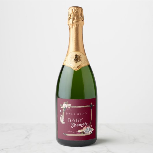 Boho南西ブルゴーニュ赤ちゃんシャワー スパークリングワインラベル (正面)