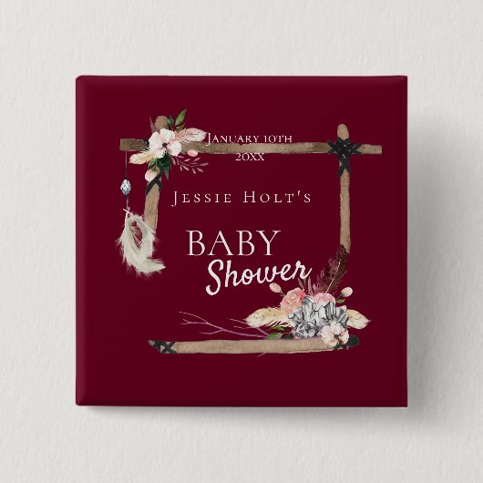 Boho南西ブルゴーニュ赤ちゃんシャワー 缶バッジ (正面)