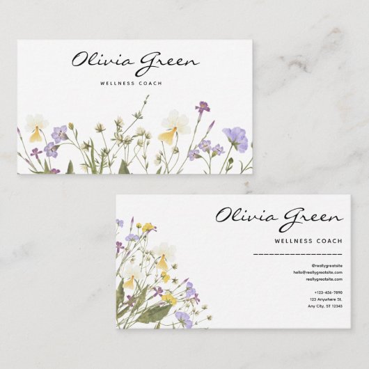 Boho名刺、水色フローラ フェミニン 名刺 (正面/裏面)