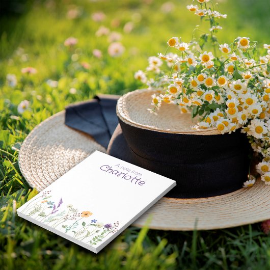 Boho国ワイルドフラワーの水色メモ帳 ノートパッド