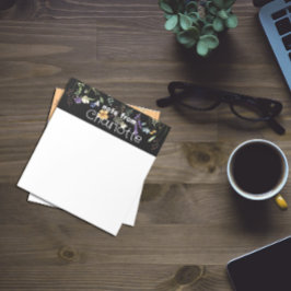 Boho国ワイルドフラワー水色ブラックメモ帳 ノートパッド