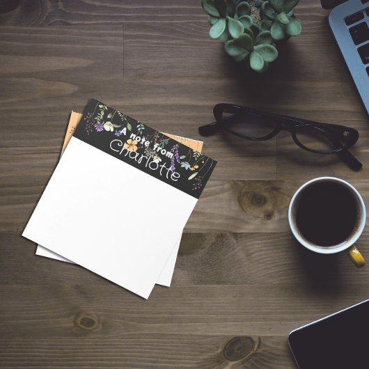 Boho国ワイルドフラワー水色ブラックメモ帳 ノートパッド