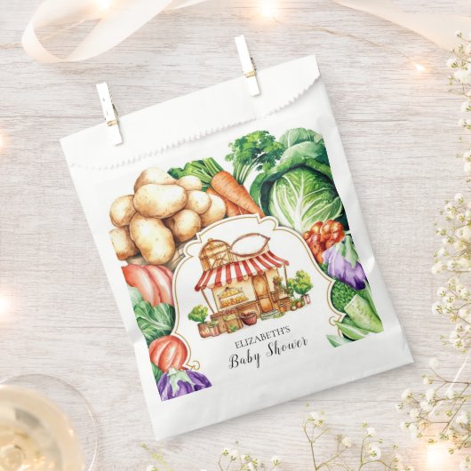 Boho地元で栽培されたファーマーズマーケットベビーシャワー フェイバーバッグ (クリップ留めされた状態)