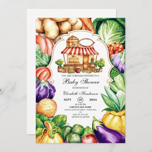 Boho地元で栽培されたファーマーズマーケットベビーシャワー 招待状 (正面/裏面)