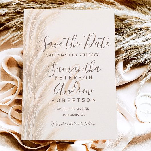 Boho夏のパンパスグラスの水色は、日付を保存 案内ポストカード