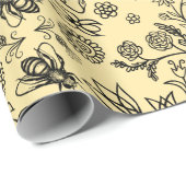 Boho夏フローラハニービーパターンイエローキュート ラッピングペーパー (ロールコーナー)