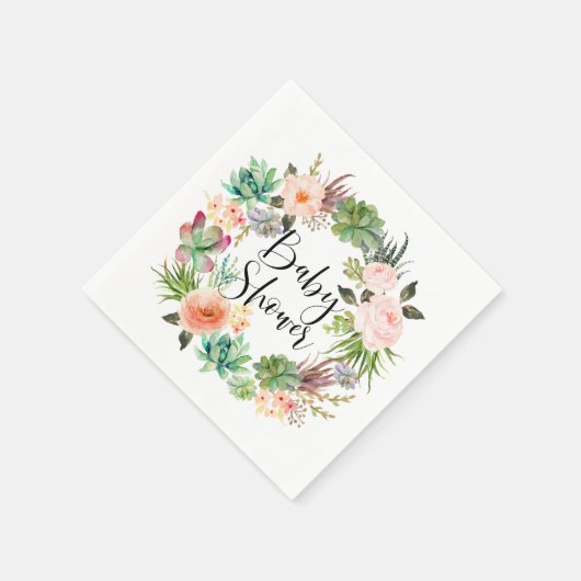 Boho多汁フローラリースサマーベビーシャワー スタンダードカクテルナプキン (角)