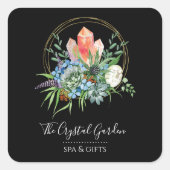 Boho多肉花ブーケ結晶の水色 スクエアシール (正面)