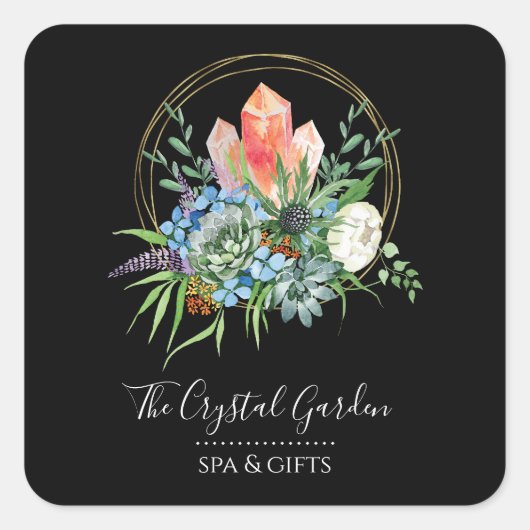 Boho多肉花ブーケ結晶の水色 スクエアシール (正面)