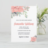 Boho多肉質の水の色の緑のサンゴ赤ちゃんシャワー 招待状 (スタンド正面)