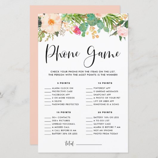 Boho多肉食フローラ赤ちゃんシャワー電話ゲーム (正面/裏面)