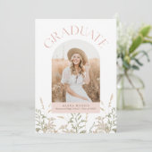 Boho大学院アーチピンクとグリーンの卒業写真 招待状 (スタンド正面)