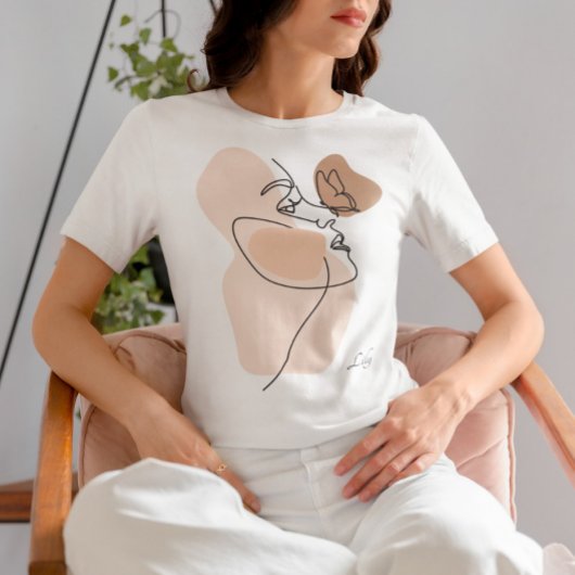 Boho女性ラインアート自然トーン Tシャツ