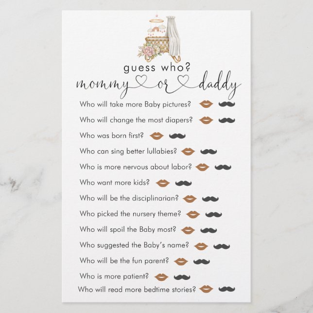 Boho子供部屋ベイビーシャワー推測誰がゲーム (正面)